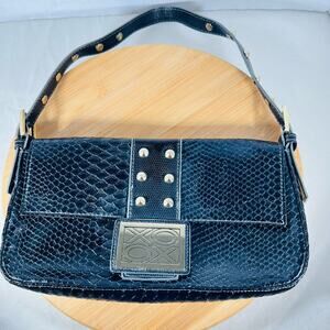 90s Y2K XOXO Purse Black PVC Reptile Embossed Baguette Coquette Punk Vintage